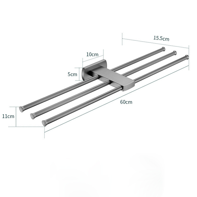 Držač za ručnike u kupaonici od čistog bakra, Gun-ash završna obrada, stil lagan luksuz, 6-djelna set