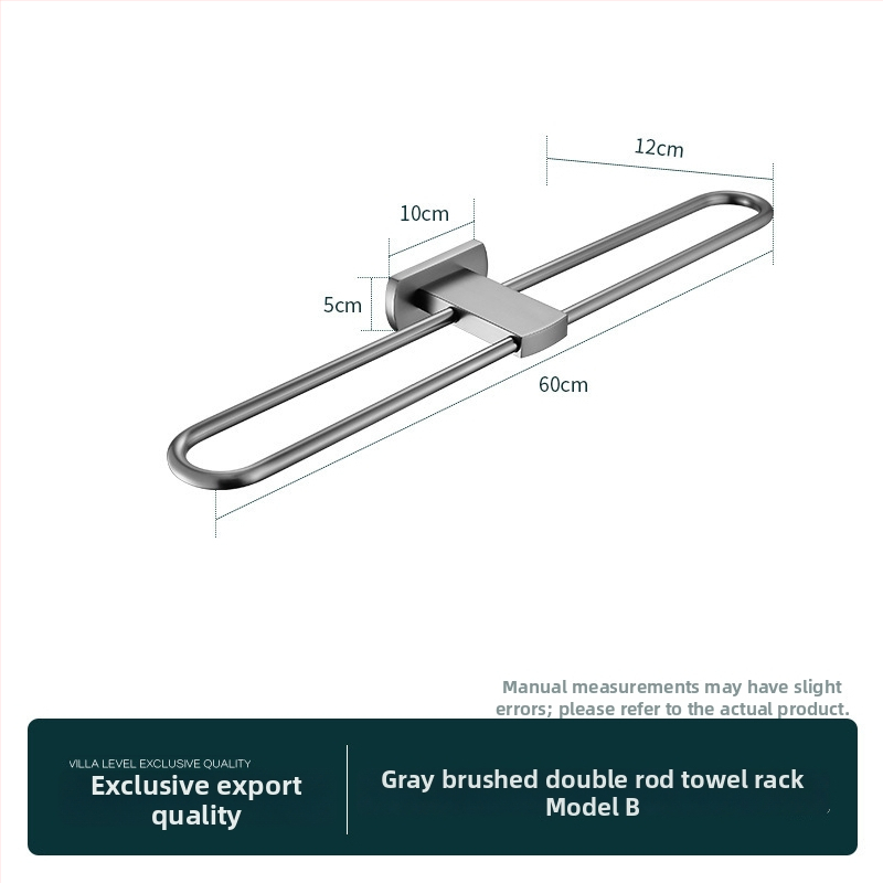 Držač za ručnike u kupaonici od čistog bakra, Gun-ash završna obrada, stil lagan luksuz, 6-djelna set