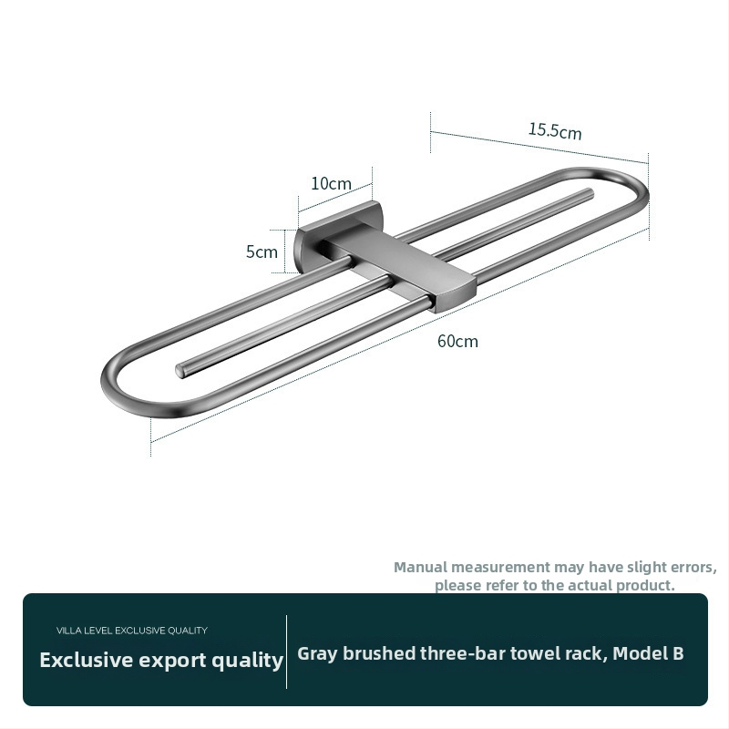Držač za ručnike u kupaonici od čistog bakra, Gun-ash završna obrada, stil lagan luksuz, 6-djelna set