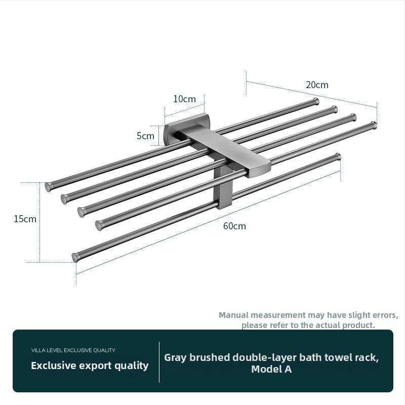 Držač za ručnike u kupaonici od čistog bakra, Gun-ash završna obrada, stil lagan luksuz, 6-djelna set