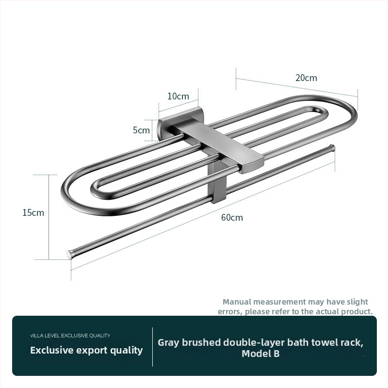 Držač za ručnike u kupaonici od čistog bakra, Gun-ash završna obrada, stil lagan luksuz, 6-djelna set