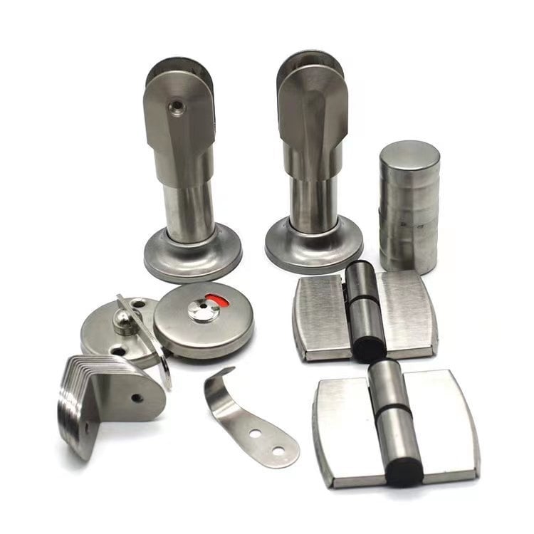 Set hardvera za pregrade javne WC – nehrđajući čelik, plastika, najlon; šarke, brava s indikatorom, ručica