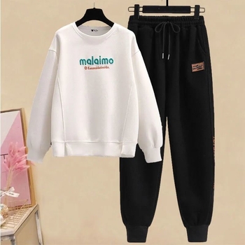 Női két darabos sportos casual szett hímzéssel, hosszú ujjú top hercegnő-stílusú ujjaival és jogger nadrággal; ősz 2025; anyag: Sweatshirt cloth; PVC összetétel.