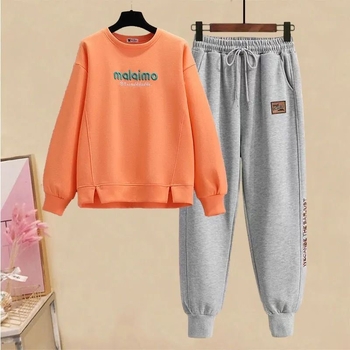 Női két darabos sportos casual szett hímzéssel, hosszú ujjú top hercegnő-stílusú ujjaival és jogger nadrággal; ősz 2025; anyag: Sweatshirt cloth; PVC összetétel.