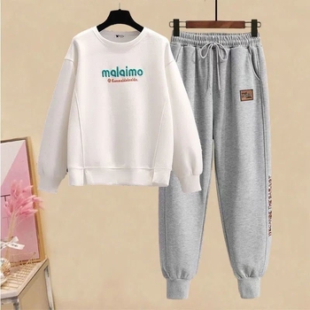 Női két darabos sportos casual szett hímzéssel, hosszú ujjú top hercegnő-stílusú ujjaival és jogger nadrággal; ősz 2025; anyag: Sweatshirt cloth; PVC összetétel.
