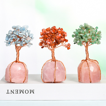 Δέντρο από ροζ χαλαζία με περιτυλιγμένο σύρμα – κρυστάλλινο διακοσμητικό για γραφείο και σπίτι