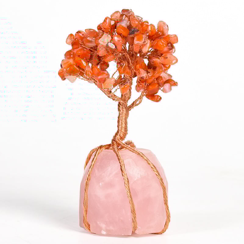 Δέντρο από ροζ χαλαζία με περιτυλιγμένο σύρμα – κρυστάλλινο διακοσμητικό για γραφείο και σπίτι