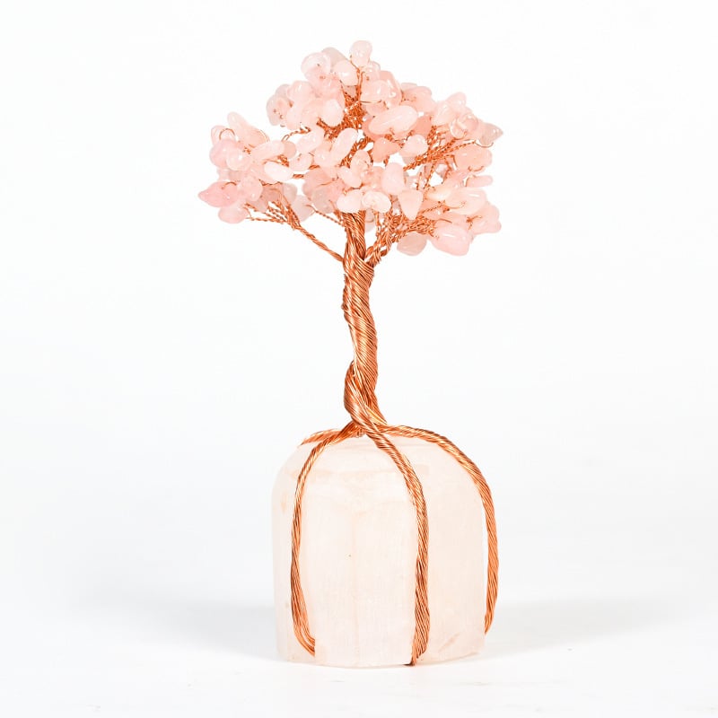 Δέντρο από ροζ χαλαζία με περιτυλιγμένο σύρμα – κρυστάλλινο διακοσμητικό για γραφείο και σπίτι