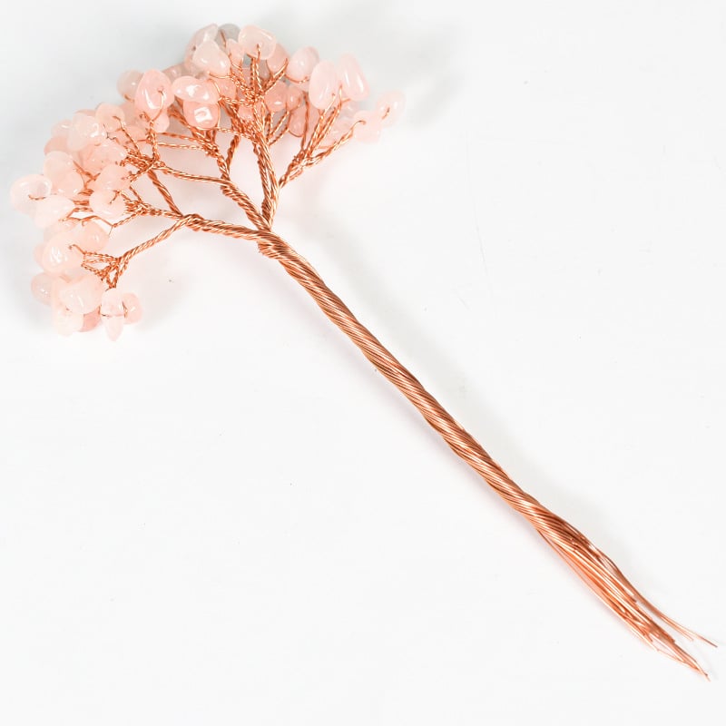 Δέντρο από ροζ χαλαζία με περιτυλιγμένο σύρμα – κρυστάλλινο διακοσμητικό για γραφείο και σπίτι