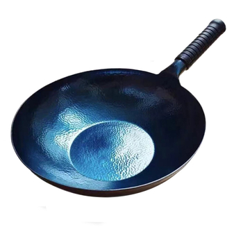 Wok od kovanog željeza, bez premaza, pogodan za indukciju, model s ljuskama ribe, s jednim dnom