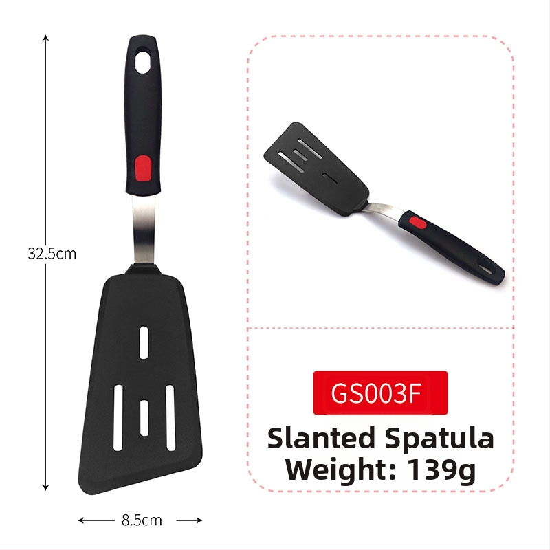 Teppanyaki silikónová špachtľa s pružinovou oceľou a plastovým držadlom; nepriľnavá, vysokoteplotná, ochrana pred popáleninami.