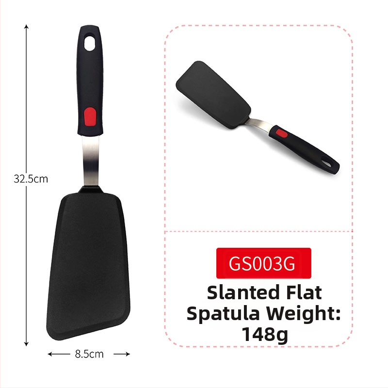 Teppanyaki silikónová špachtľa s pružinovou oceľou a plastovým držadlom; nepriľnavá, vysokoteplotná, ochrana pred popáleninami.