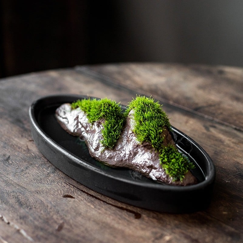 Декоративна водна композиция за бюро с бонсай — дзен микро пейзаж от копринени цветя