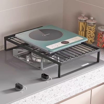 Кухненски рафт за котлон, стенен монтаж, въглеродна стомана, прост и модерен стил, без монтаж