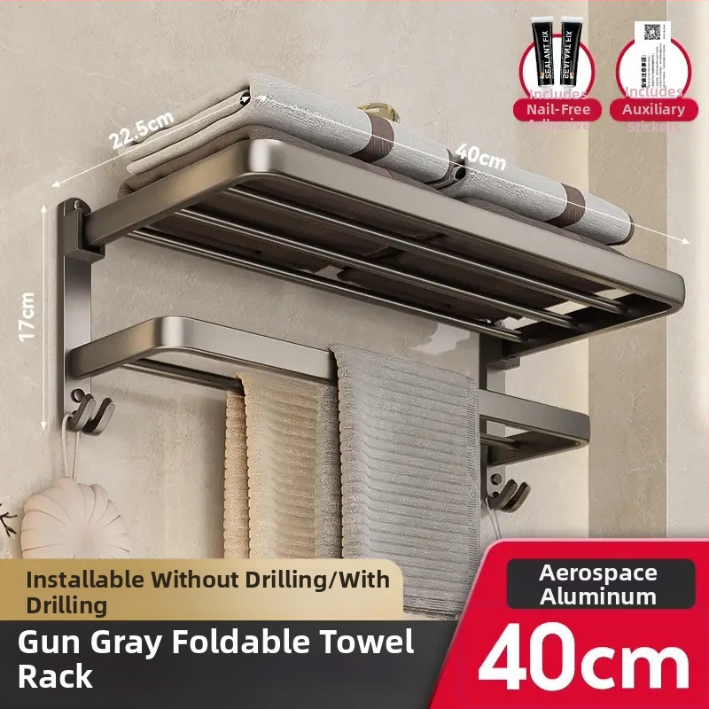 Dvostruki držač za ručnike u kupaonici od kosmičkog aluminija, bez bušenja, zidni nosač, nosivost 50 kg