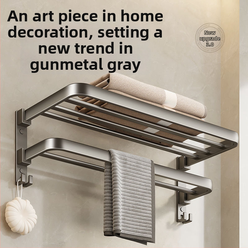 Dvostruki držač za ručnike u kupaonici od kosmičkog aluminija, bez bušenja, zidni nosač, nosivost 50 kg
