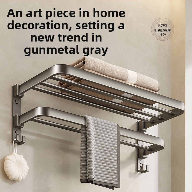 Dvostruki držač za ručnike u kupaonici od kosmičkog aluminija, bez bušenja, zidni nosač, nosivost 50 kg