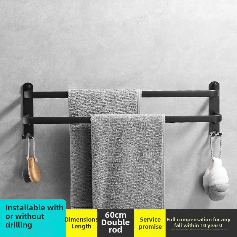 Dvostruki držač za ručnike u kupaonici od kosmičkog aluminija, bez bušenja, zidni nosač, nosivost 50 kg