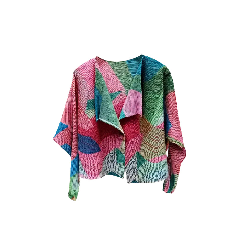 Pleat World Geometriai mintás két részes szoknyás kosztüm, midi hosszú szoknya, poliészter anyag, 95% feletti poliészter-tartalom, elegáns irodai stílus