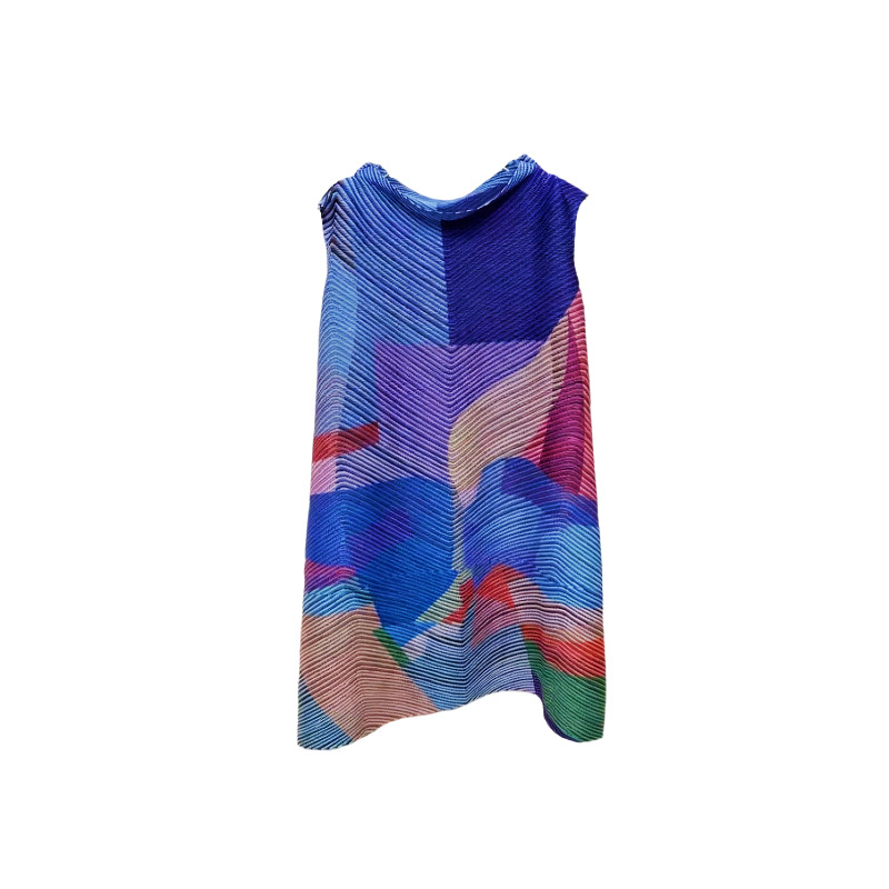 Pleat World Geometriai mintás két részes szoknyás kosztüm, midi hosszú szoknya, poliészter anyag, 95% feletti poliészter-tartalom, elegáns irodai stílus