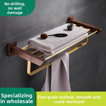 Držač za ručnike u kupaonici od drva oraha, s brušenim završetkom, bez bušenja, kutni stalak, šestodijelni set