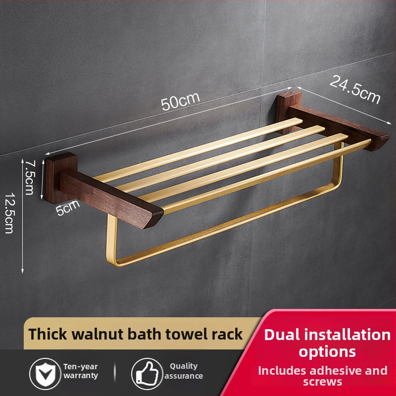 Držač za ručnike u kupaonici od drva oraha, s brušenim završetkom, bez bušenja, kutni stalak, šestodijelni set