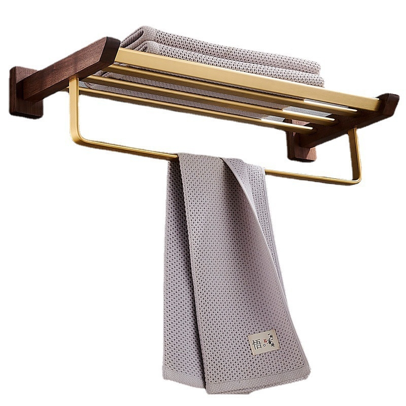 Držač za ručnike u kupaonici od drva oraha, s brušenim završetkom, bez bušenja, kutni stalak, šestodijelni set