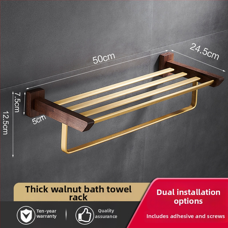 Držač za ručnike u kupaonici od drva oraha, s brušenim završetkom, bez bušenja, kutni stalak, šestodijelni set