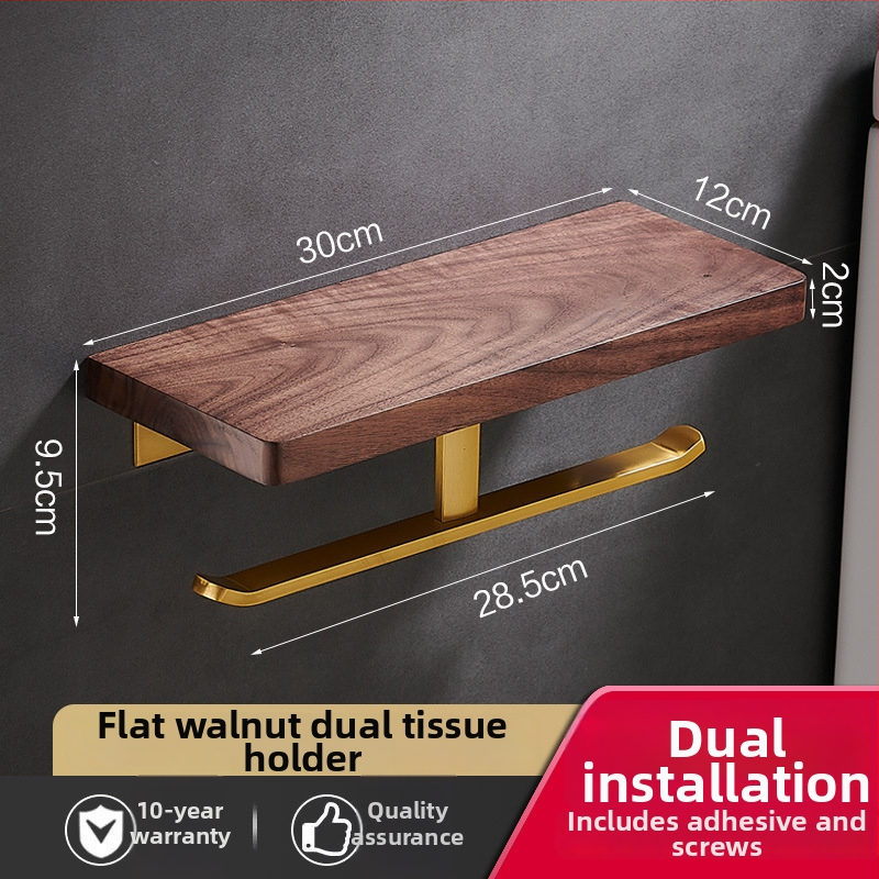 Držač za ručnike u kupaonici od drva oraha, s brušenim završetkom, bez bušenja, kutni stalak, šestodijelni set