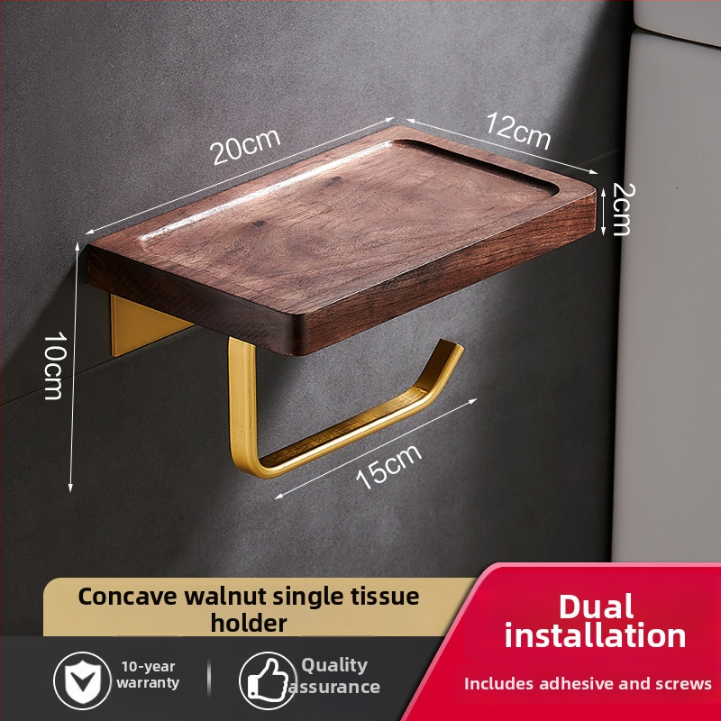 Držač za ručnike u kupaonici od drva oraha, s brušenim završetkom, bez bušenja, kutni stalak, šestodijelni set