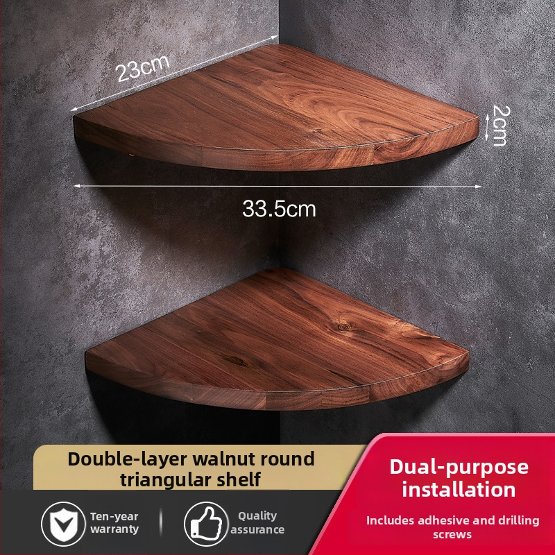 Držač za ručnike u kupaonici od drva oraha, s brušenim završetkom, bez bušenja, kutni stalak, šestodijelni set