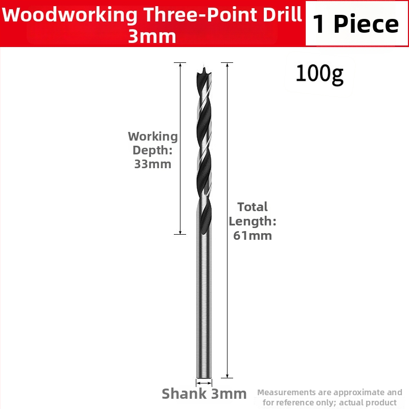 Burghiu pentru lemn cu vârf triplu – pentru bormașină manuală, găurire în lemn și în plastic, multifuncțional