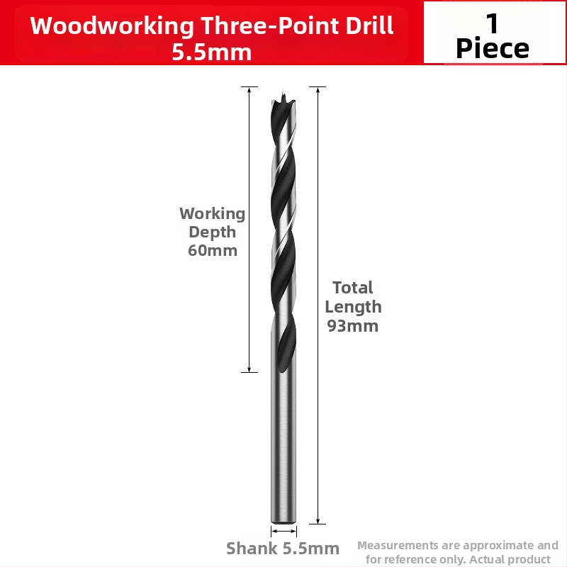 Burghiu pentru lemn cu vârf triplu – pentru bormașină manuală, găurire în lemn și în plastic, multifuncțional