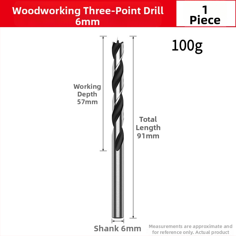 Burghiu pentru lemn cu vârf triplu – pentru bormașină manuală, găurire în lemn și în plastic, multifuncțional