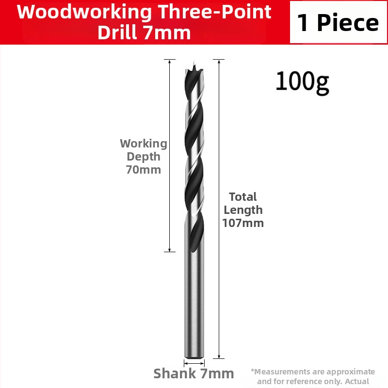 Burghiu pentru lemn cu vârf triplu – pentru bormașină manuală, găurire în lemn și în plastic, multifuncțional