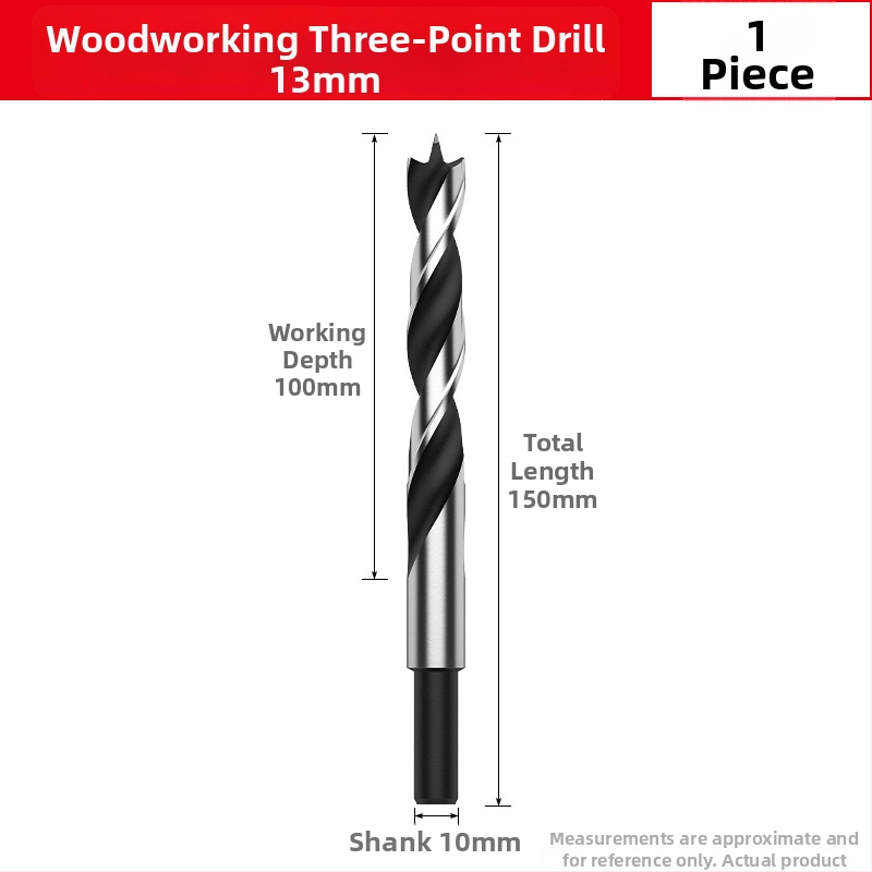 Burghiu pentru lemn cu vârf triplu – pentru bormașină manuală, găurire în lemn și în plastic, multifuncțional