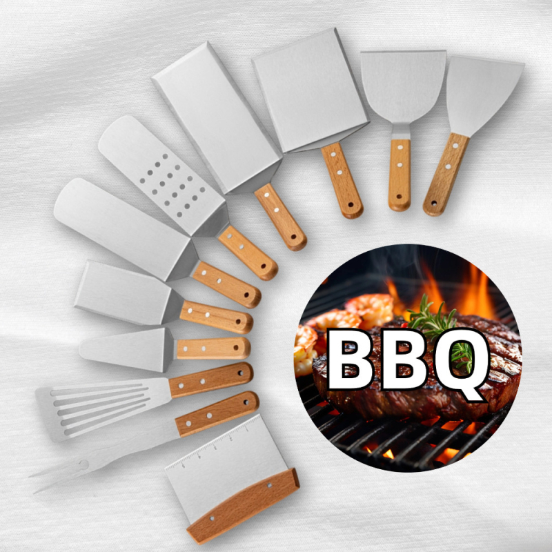 Keidason HX-1502: Set 11 piese linguri și spatule, oțel inox, mâner din lemn