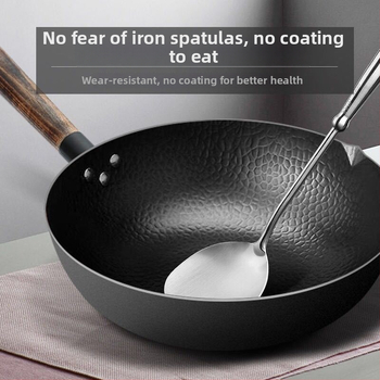 Željezni wok, ručno kovan, s višeslojnom dnom, poklopac od nehrđajućeg čelika sa staklom, pogodan za plinsku ploču