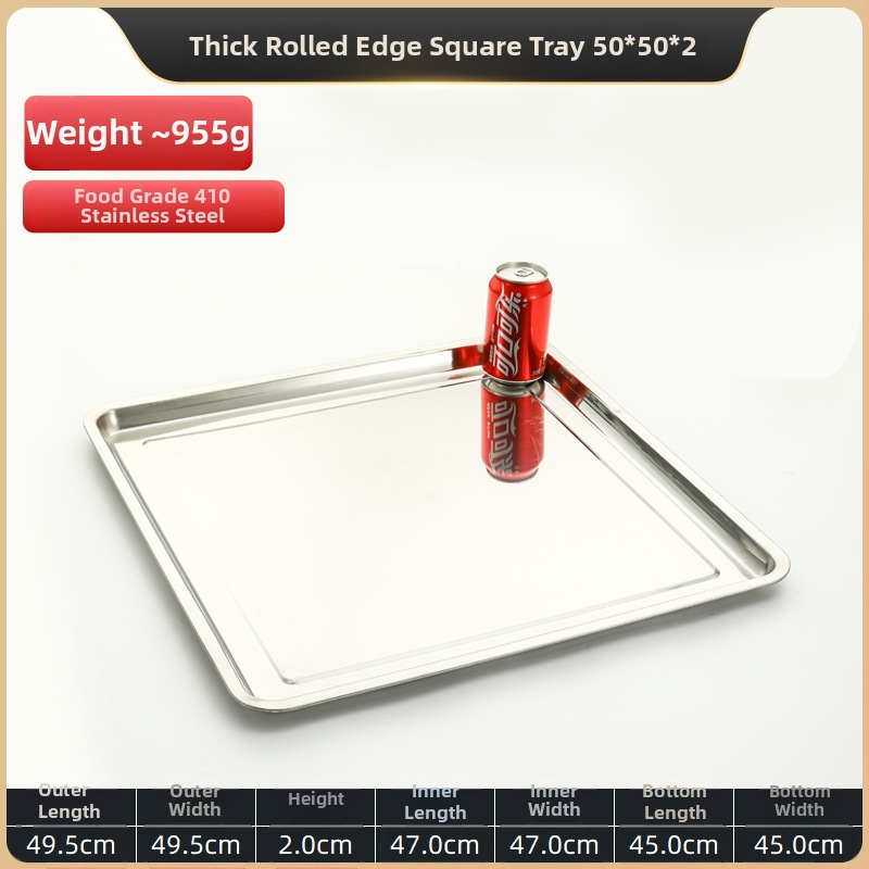 Квадратна тава от неръждаема стомана за печене, полирана повърхност, подходяща за хотели и ресторанти, възможност за печат на лого и персонализация.