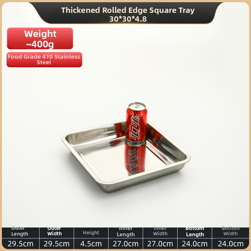Квадратна тава от неръждаема стомана за печене, полирана повърхност, подходяща за хотели и ресторанти, възможност за печат на лого и персонализация.