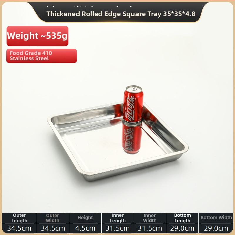 Квадратна тава от неръждаема стомана за печене, полирана повърхност, подходяща за хотели и ресторанти, възможност за печат на лого и персонализация.