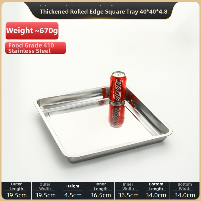 Квадратна тава от неръждаема стомана за печене, полирана повърхност, подходяща за хотели и ресторанти, възможност за печат на лого и персонализация.