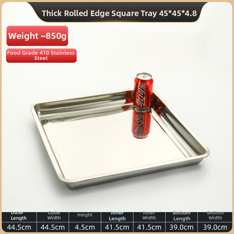 Квадратна тава от неръждаема стомана за печене, полирана повърхност, подходяща за хотели и ресторанти, възможност за печат на лого и персонализация.
