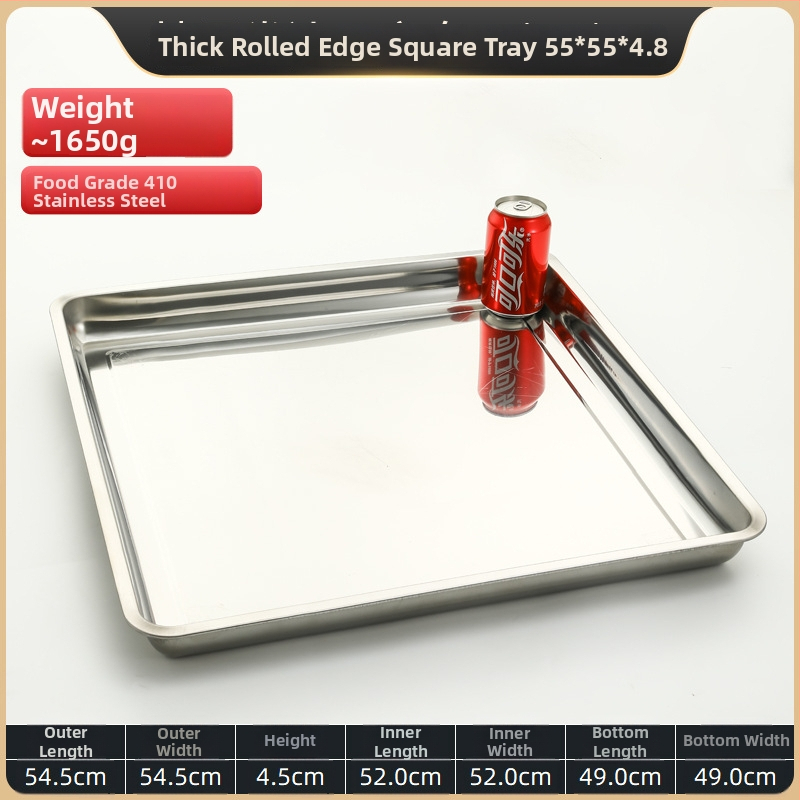 Квадратна тава от неръждаема стомана за печене, полирана повърхност, подходяща за хотели и ресторанти, възможност за печат на лого и персонализация.