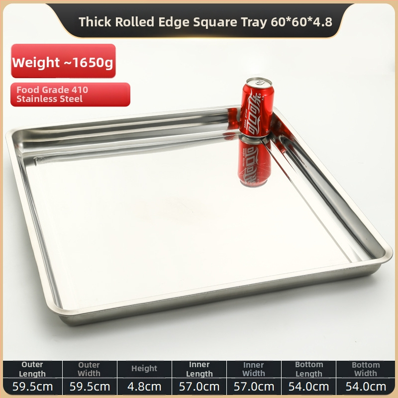 Квадратна тава от неръждаема стомана за печене, полирана повърхност, подходяща за хотели и ресторанти, възможност за печат на лого и персонализация.