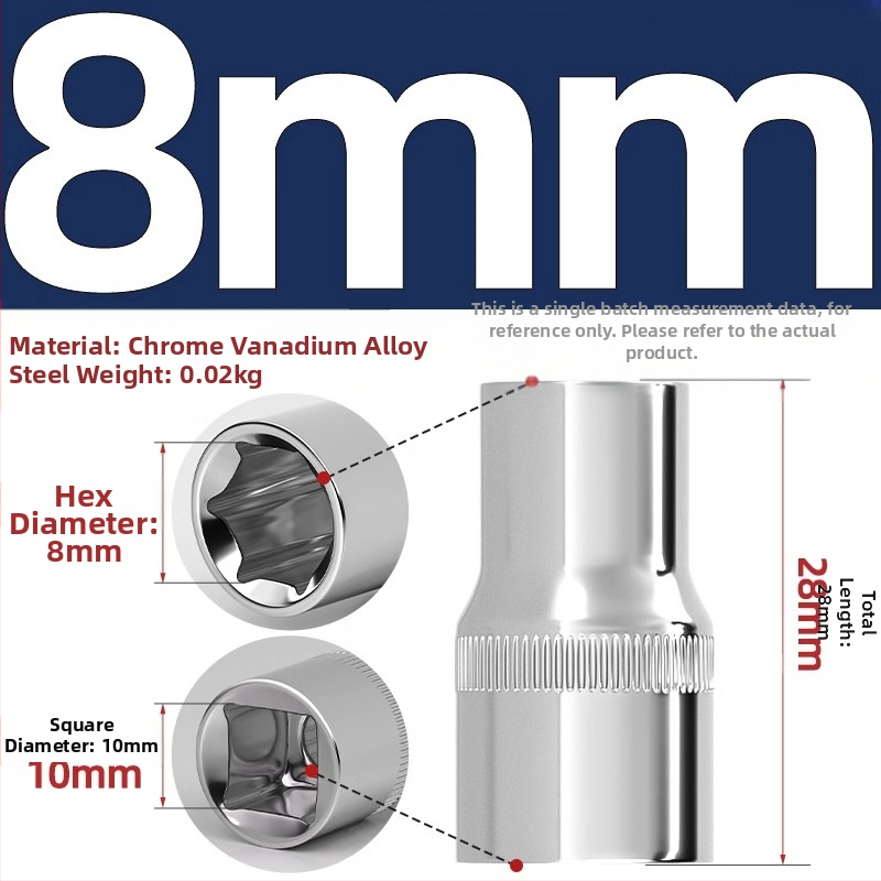 Krátka rýchlovrát s 6-uholnou hlavou, predĺženie tyče a univerzálny kĺb; materiál: chróm-vanádium oceľ; leštený povrch