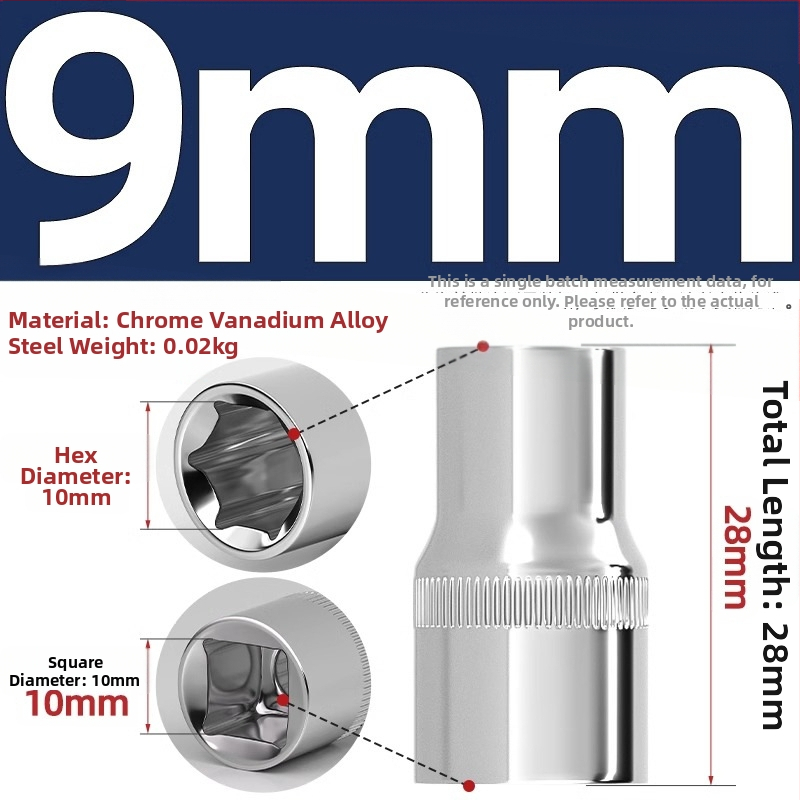 Krátka rýchlovrát s 6-uholnou hlavou, predĺženie tyče a univerzálny kĺb; materiál: chróm-vanádium oceľ; leštený povrch