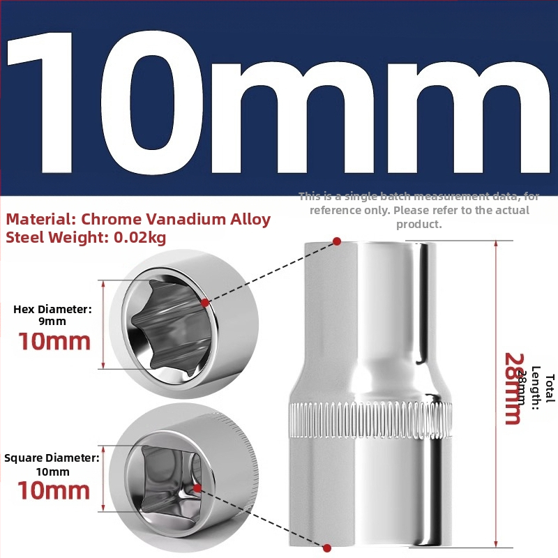 Krátka rýchlovrát s 6-uholnou hlavou, predĺženie tyče a univerzálny kĺb; materiál: chróm-vanádium oceľ; leštený povrch