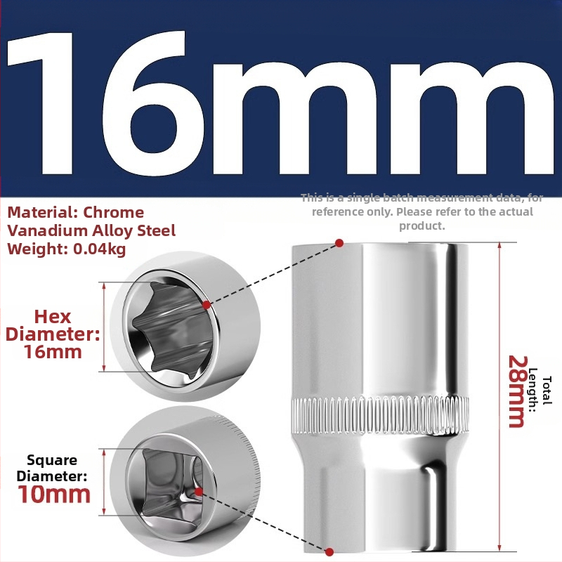 Krátka rýchlovrát s 6-uholnou hlavou, predĺženie tyče a univerzálny kĺb; materiál: chróm-vanádium oceľ; leštený povrch