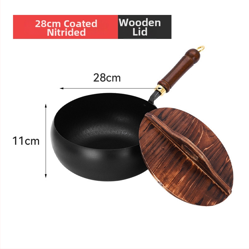 Železný wok s plochým dnom (viacvrstvové dno, sklenená pokrievka, 4 kg, viacúčelový)